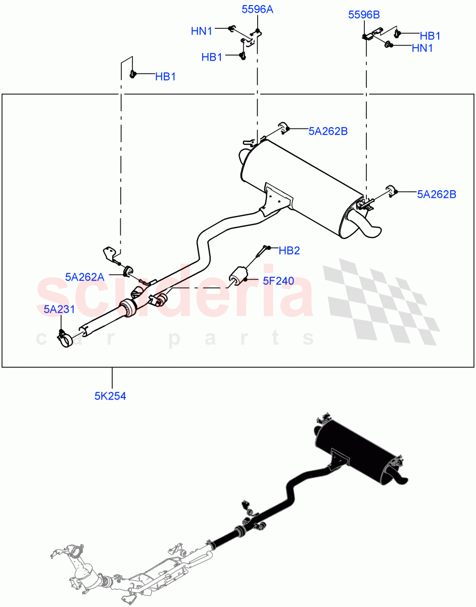 Rear Exhaust System (2.0L AJ20D4 Diesel Mid PTA, Euro Stage 4 Emissions, Halewood (UK)) of Land Rover Land Rover Range Rover Evoque (2019+) [2.0 Turbo Diesel]