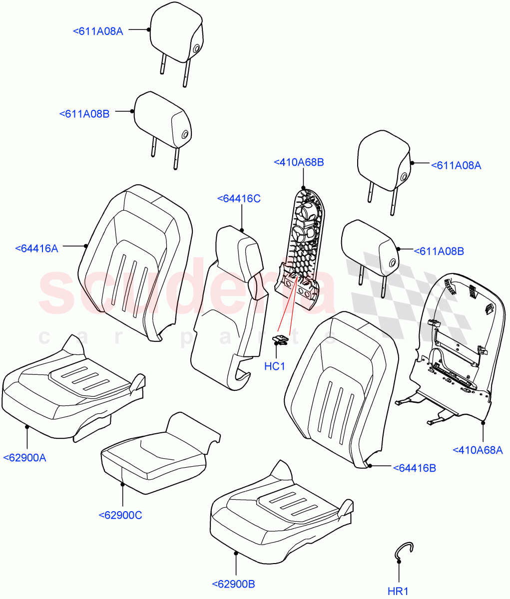Front Seat Covers (Standard Wheelbase, Ebony Black/Ebony Black Interior, Miko Perf/ PVC, Short Wheelbase) of Land Rover Land Rover Defender (2020+) [3.0 I6 Turbo Petrol AJ20P6]