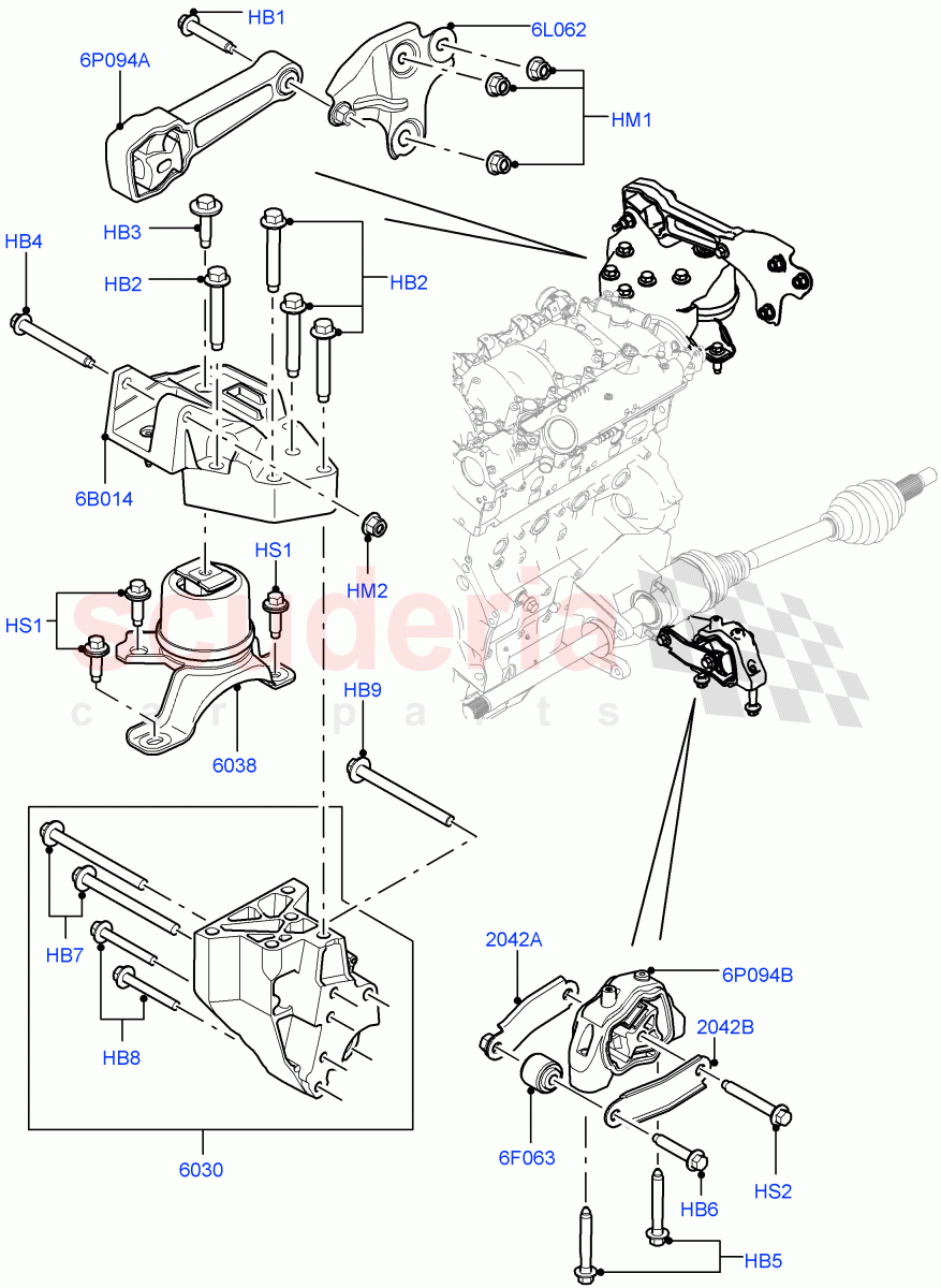 Engine Mounting (2.2L CR DI 16V Diesel, Halewood (UK)) of Land Rover Land Rover Discovery Sport (2015+) [2.0 Turbo Diesel AJ21D4]
