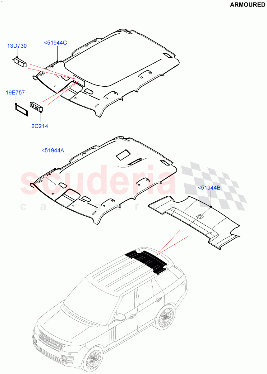 Headlining And Sun Visors (Armoured) ((V) FROMEA000001) of Land Rover Land Rover Range Rover (2012-2021) [5.0 OHC SGDI SC V8 Petrol]