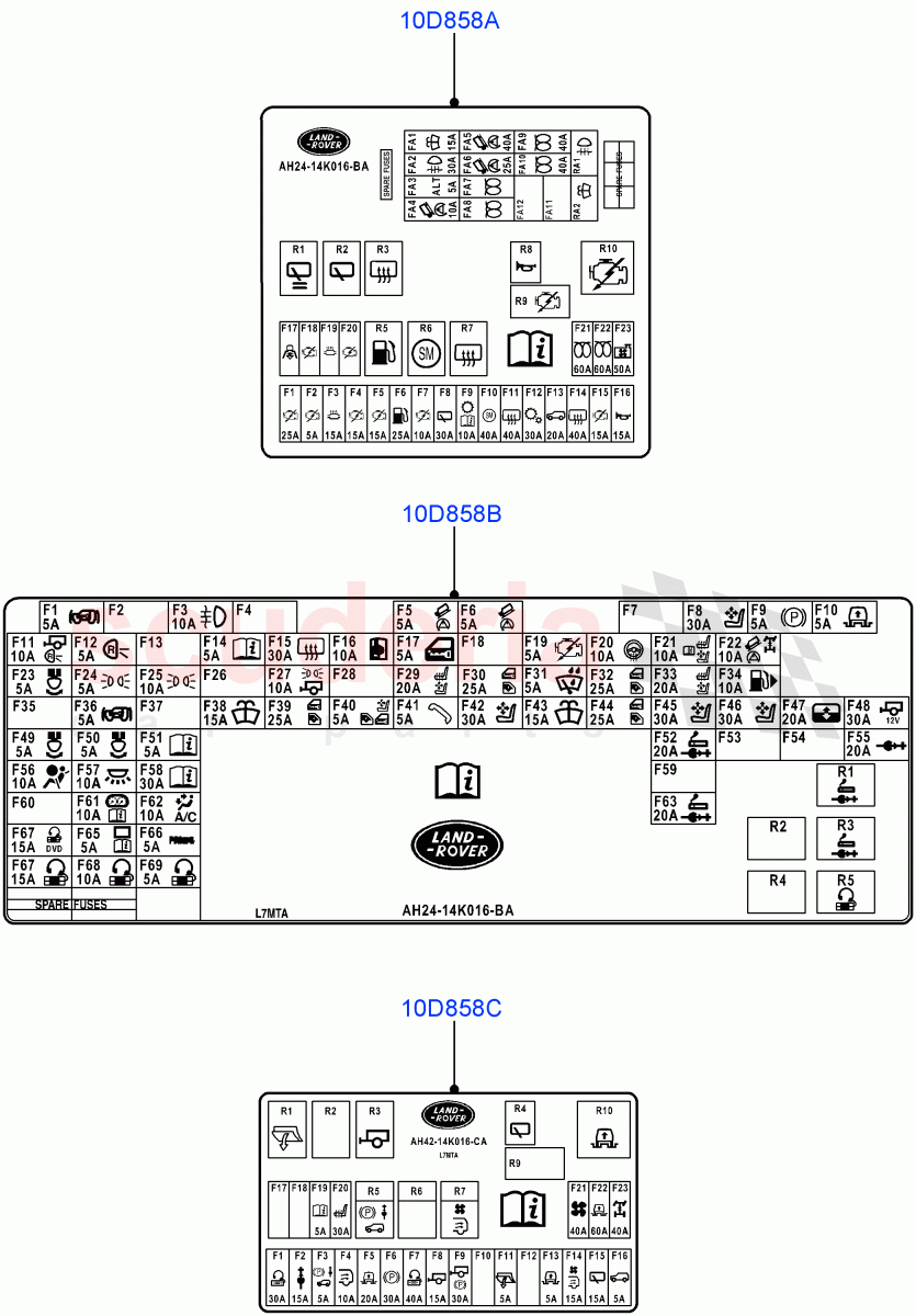 Labels (Fuse Box) ((V) FROMAA000001) of Land Rover Land Rover Range Rover (2010-2012) [5.0 OHC SGDI SC V8 Petrol]