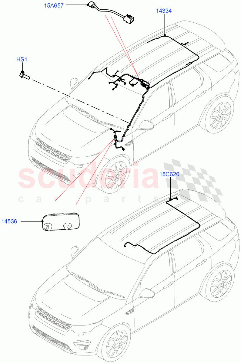 Electrical Wiring - Body And Rear (Roof) (Halewood (UK)) ((V) TOLH999999) of Land Rover Land Rover Discovery Sport (2015+) [2.0 Turbo Diesel AJ21D4]