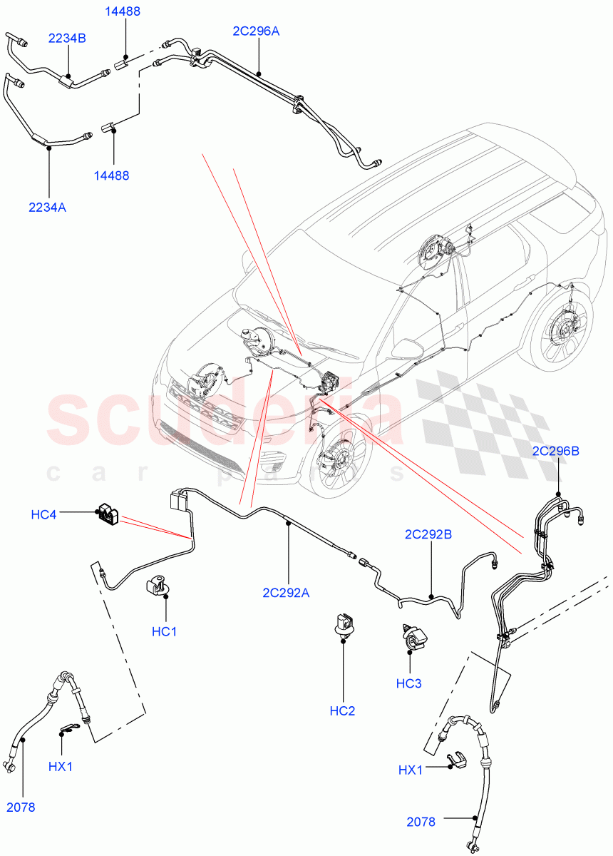 Front Brake Pipes (RHD, Halewood (UK)) ((V) TOKH999999) of Land Rover Land Rover Discovery Sport (2015+) [1.5 I3 Turbo Petrol AJ20P3]