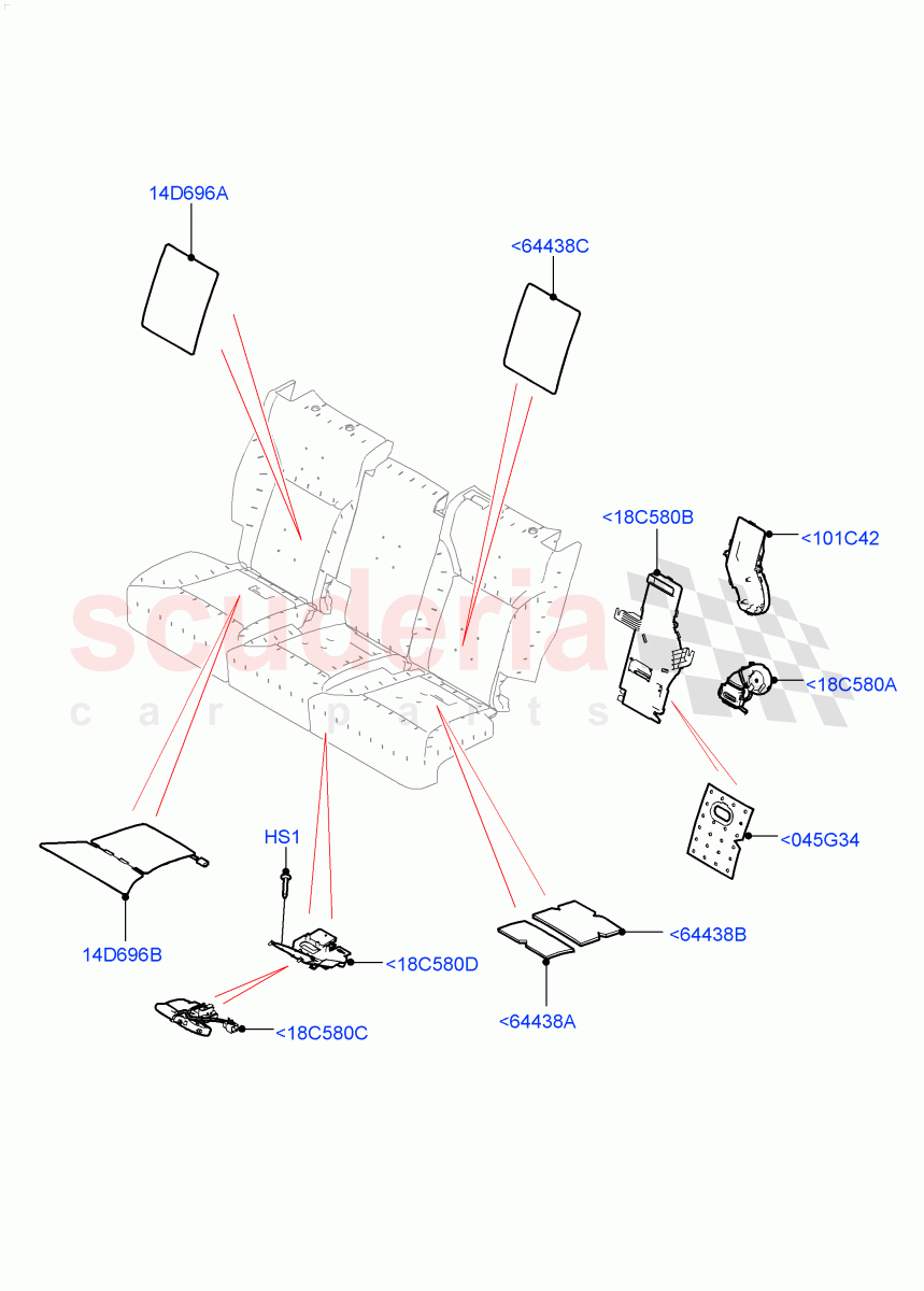 Rear Seat Pads/Valances & Heating (Nitra Plant Build, Heating) (Version - Core, 60/40 Load Through With Slide, Version - R-Dynamic) ((V) FROMK2000001) of Land Rover Land Rover Discovery 5 (2017+) [2.0 Turbo Diesel]