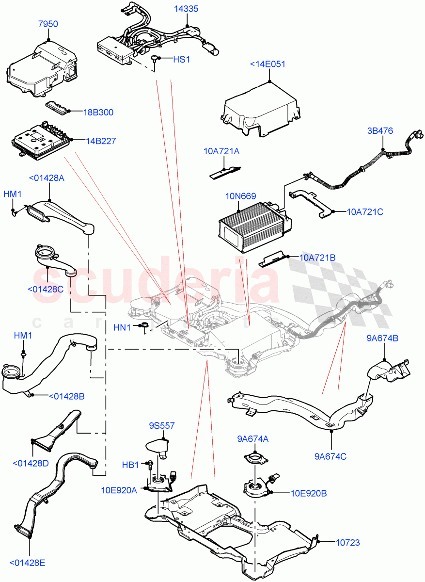 Hybrid Electrical Modules (MHEV Battery Housing, Cooling Ducts and Fans) (Electric Engine Battery-MHEV) of Land Rover Land Rover Defender (2020+) [3.0 I6 Turbo Diesel AJ20D6]
