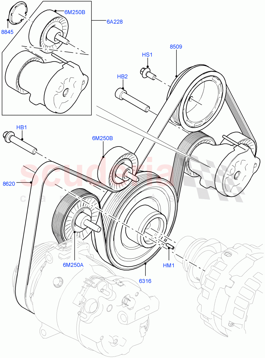 Pulleys And Drive Belts (2.0L I4 DSL MID DOHC AJ200, Halewood (UK), 2.0L I4 DSL HIGH DOHC AJ200) of Land Rover Land Rover Range Rover Evoque (2012-2018) [2.0 Turbo Diesel]