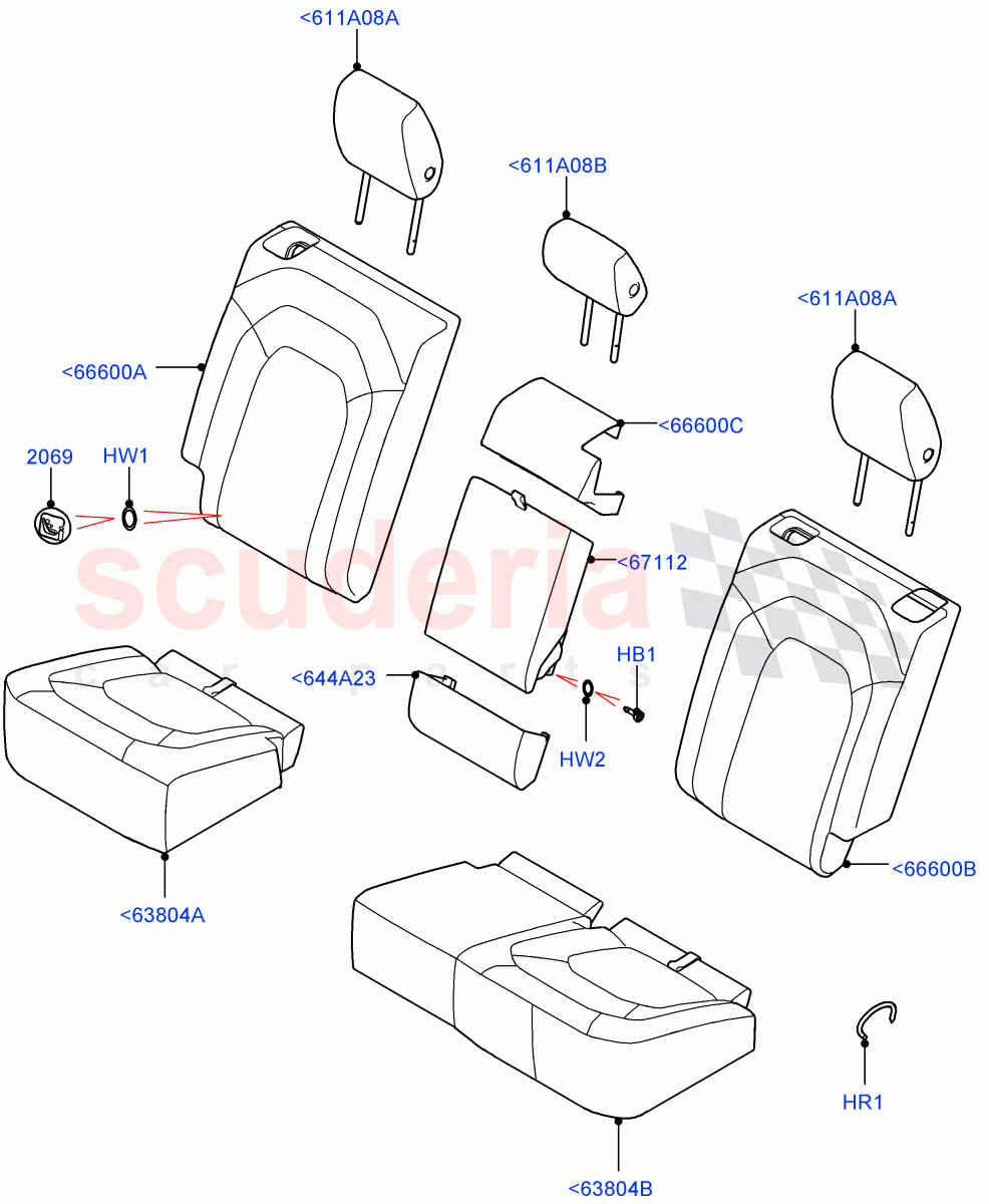 Rear Seat Covers (PVU Perforated Robustec, With 40/20/40 Split Fold Rear Seat) ((V) FROMP2000001) of Land Rover Land Rover Defender (2020+) [2.0 Turbo Diesel]