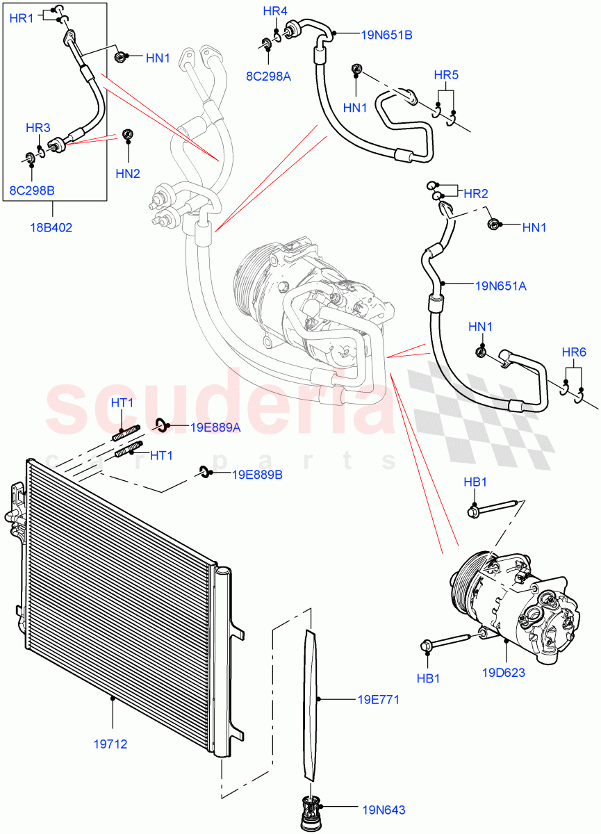 Air Conditioning Condensr/Compressr (2.0L I4 High DOHC AJ200 Petrol, Changsu (China), 2.0L I4 Mid DOHC AJ200 Petrol) ((V) FROMHG379388) of Land Rover Land Rover Discovery Sport (2015+) [2.0 Turbo Diesel]