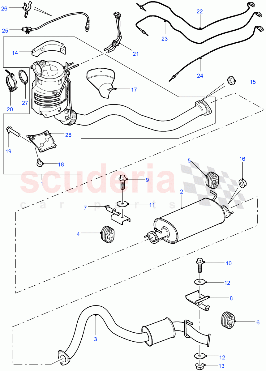 Exhaust System (90" Wheelbase) ((V) FROMCA000001) of Land Rover Land Rover Defender (2007-2016)
