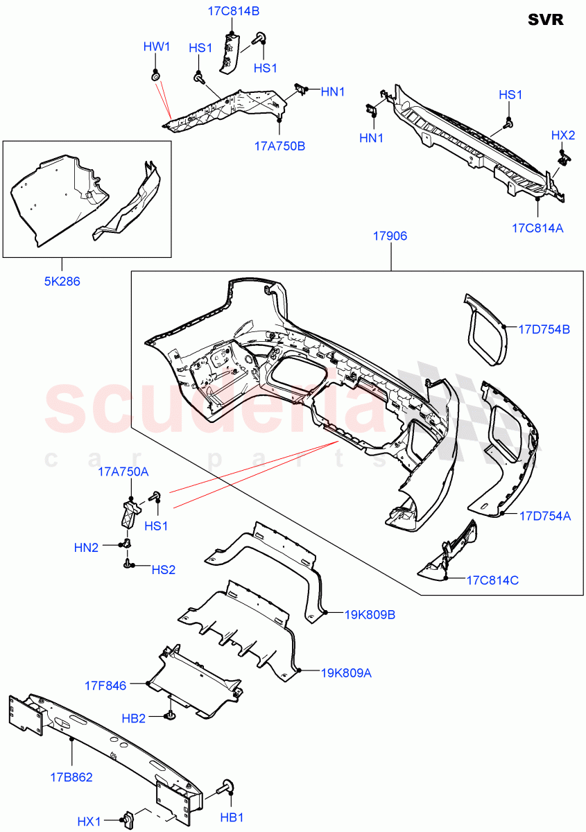 Rear Bumper (SVR Version, SVR) ((V) FROMJA000001) of Land Rover Land Rover Range Rover Sport (2014+) [2.0 Turbo Petrol AJ200P]