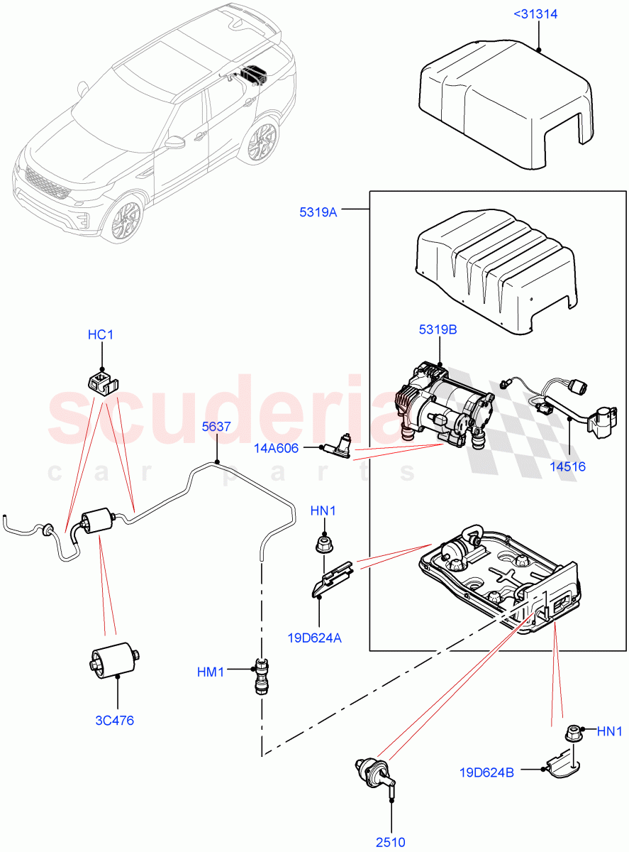Air Suspension Compressor And Lines (Compressor Assy, Nitra Plant Build) (With Four Corner Air Suspension) ((V) FROMK2000001) of Land Rover Land Rover Discovery 5 (2017+) [2.0 Turbo Petrol AJ200P]