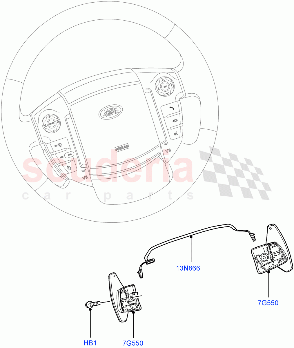 Gear Change-Automatic Transmission (Steering Wheel) (3.0L DOHC GDI SC V6 PETROL, 8 Speed Auto Trans ZF 8HP70 4WD, 3.0 V6 D Gen2 Twin Turbo, 3.0 V6 Diesel) ((V) FROMCA000001) of Land Rover Land Rover Discovery 4 (2010-2016) [2.7 Diesel V6]