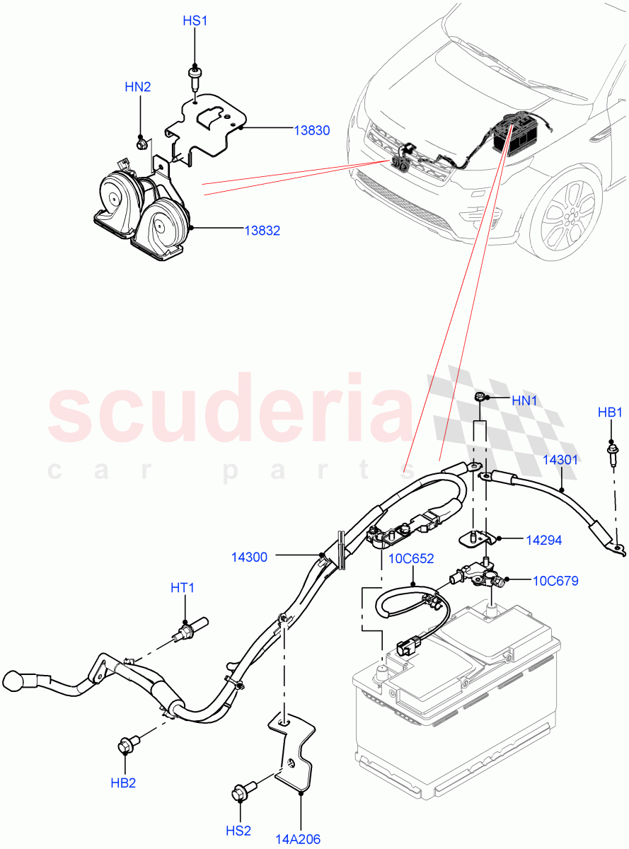 Battery Cables And Horn (Itatiaia (Brazil)) ((V) FROMGT000001) of Land Rover Land Rover Discovery Sport (2015+) [2.0 Turbo Diesel AJ21D4]
