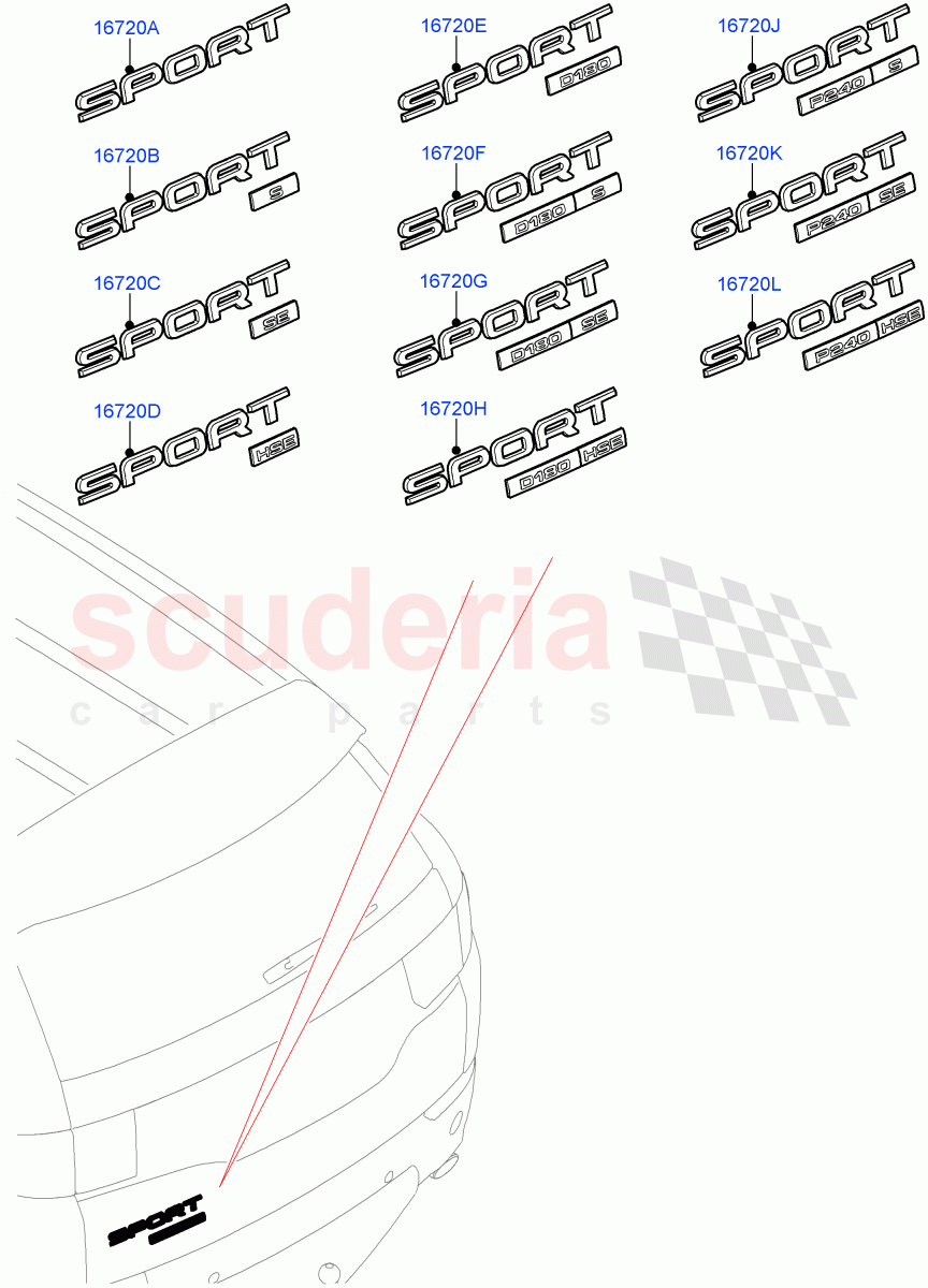 Name Plates (Halewood (UK), Less Engine Power Badge, Badge-Engine Power Diesel 180 PS, Badge-Engine Power Diesel 240 PS) ((V) FROMLH000001) of Land Rover Land Rover Discovery Sport (2015+) [1.5 I3 Turbo Petrol AJ20P3]