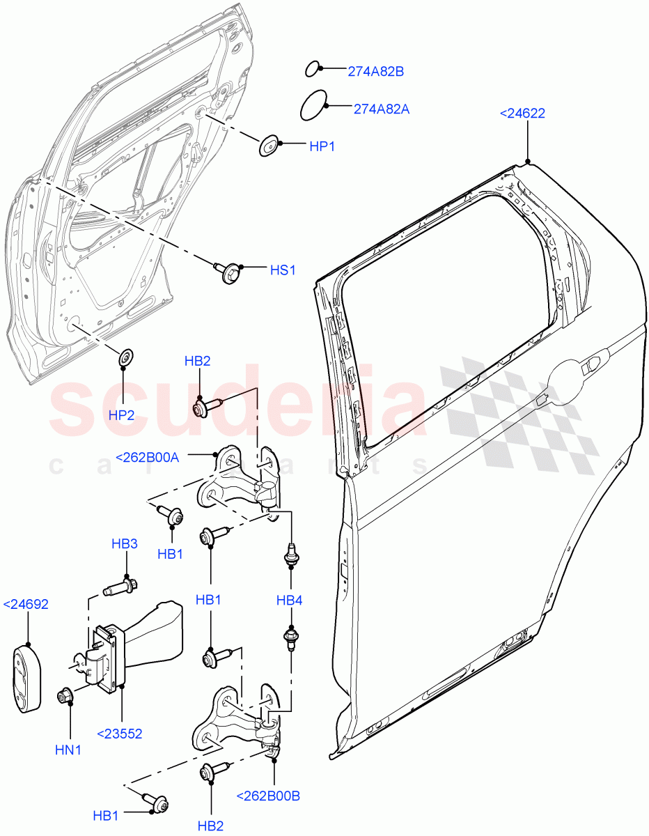 Rear Doors, Hinges & Weatherstrips (Solihull Plant Build, Door And Fixings) ((V) FROMHA000001) of Land Rover Land Rover Discovery 5 (2017+) [3.0 DOHC GDI SC V6 Petrol]