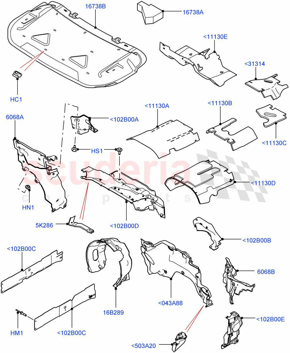 Insulators - Front (Engine Compartment) of Land Rover Land Rover Range Rover Sport (2014+) [3.0 I6 Turbo Diesel AJ20D6]