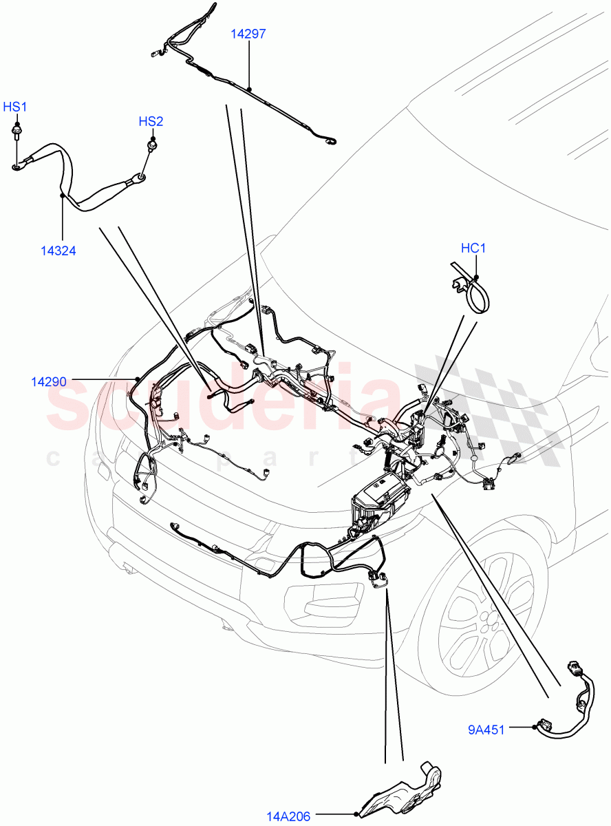 Electrical Wiring - Engine And Dash (Engine Compartment) (Halewood (UK)) ((V) TOFH999999) of Land Rover Land Rover Range Rover Evoque (2012-2018) [2.0 Turbo Petrol AJ200P]