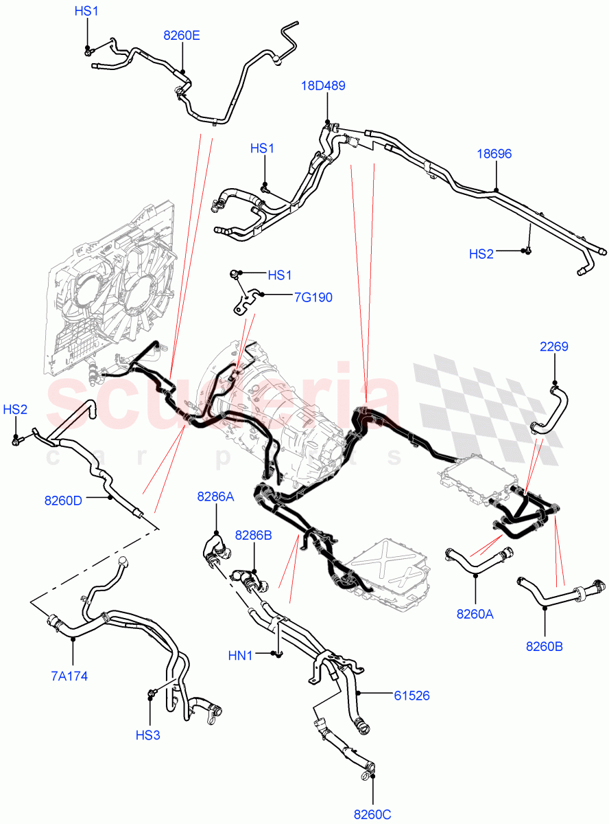 Cooling System Pipes And Hoses (Electric Motor Cooling Systems) (2.0L AJ200P Hi PHEV) ((V) FROMJA000001) of Land Rover Land Rover Range Rover (2012-2021) [2.0 Turbo Petrol AJ200P]