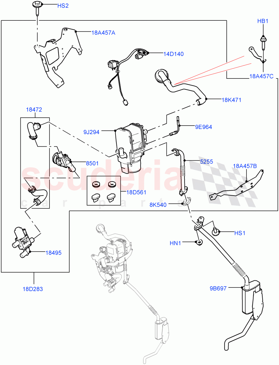 Auxiliary Fuel Fired Pre-Heater (Heater Components) (3.0 V6 D Gen2 Mono Turbo, With Fuel Fired Heater, With Park Heating, 3.0 V6 D Low MT ROW, Park Heating With Remote Control, 4.4L DOHC DITC V8 Diesel, 3.0 V6 D Gen2 Twin Turbo) ((V) FROMJA000001, (V) TOJA999999) of Land Rover Land Rover Range Rover (2012-2021) [5.0 OHC SGDI NA V8 Petrol]
