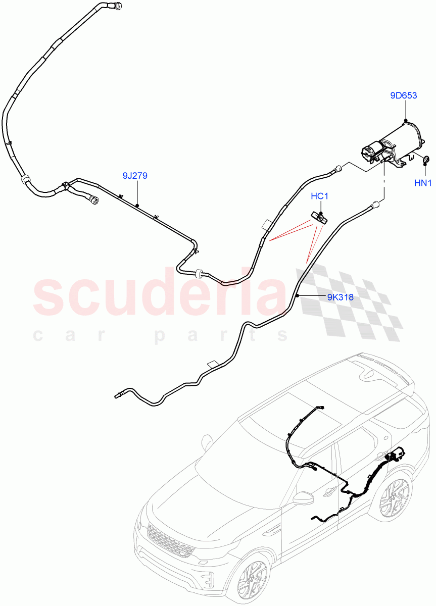 Fuel Lines (Rear) (2.0L I4 High DOHC AJ200 Petrol, Fuel Tank Filler Neck - Unleaded) ((V) FROMJA000001, (V) TOJA999999) of Land Rover Land Rover Discovery 5 (2017+) [2.0 Turbo Petrol AJ200P]