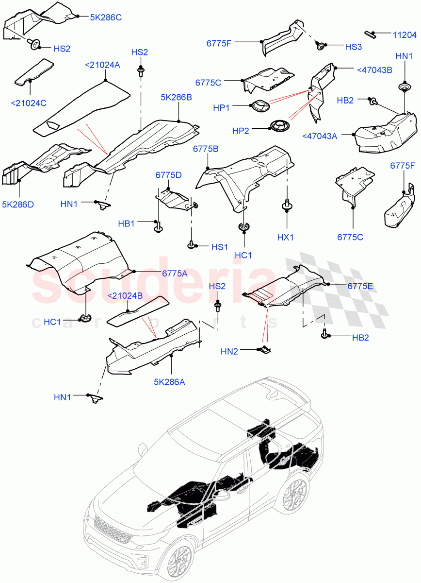 Splash And Heat Shields (Nitra Plant Build, Rear, Centre) ((V) FROMK2000001) of Land Rover Land Rover Discovery 5 (2017+) [3.0 I6 Turbo Diesel AJ20D6]