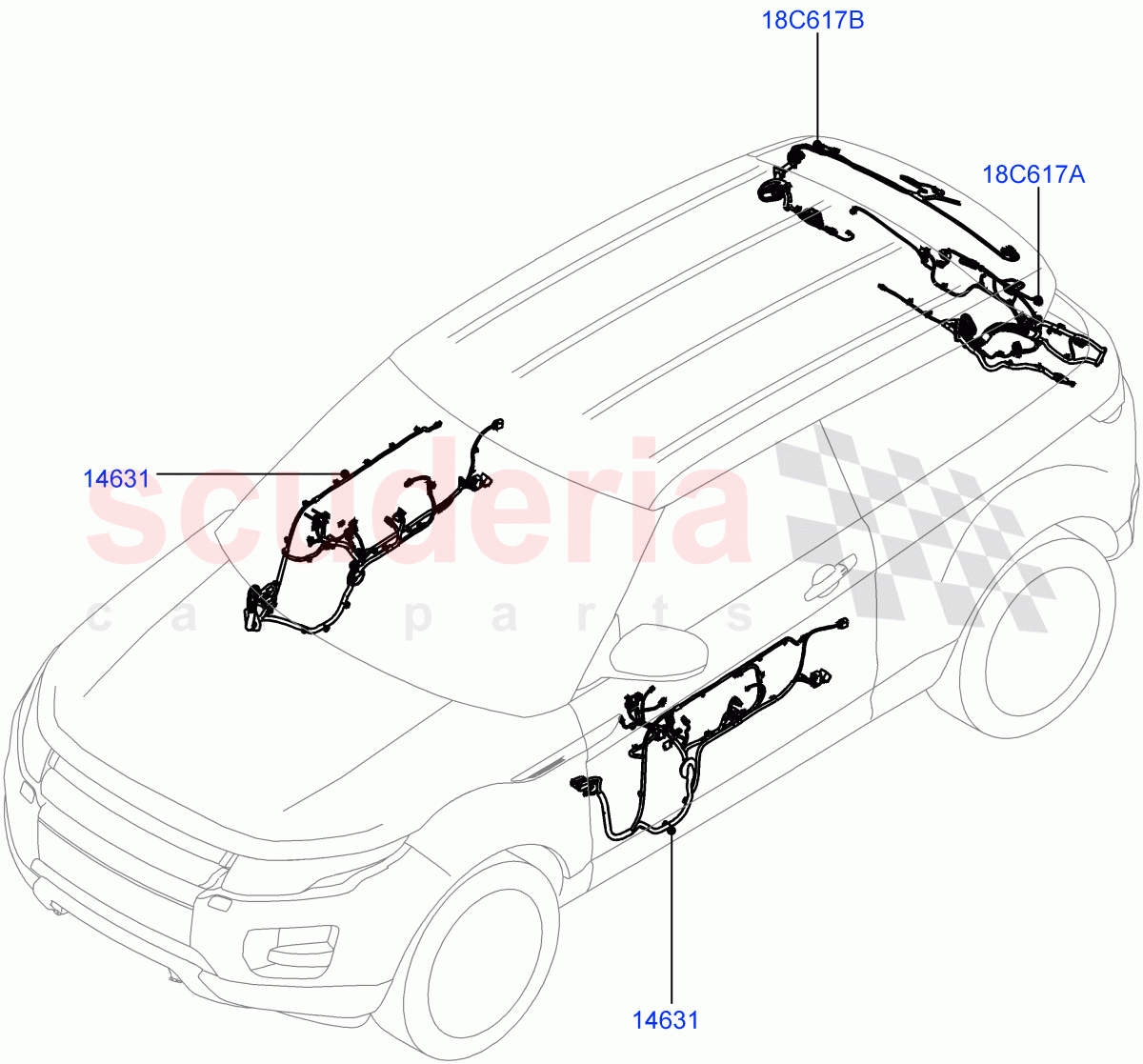 Wiring - Body Closures (Front And Rear Doors) (3 Door, Halewood (UK)) ((V) FROMJH000001) of Land Rover Land Rover Range Rover Evoque (2012-2018) [2.0 Turbo Diesel]