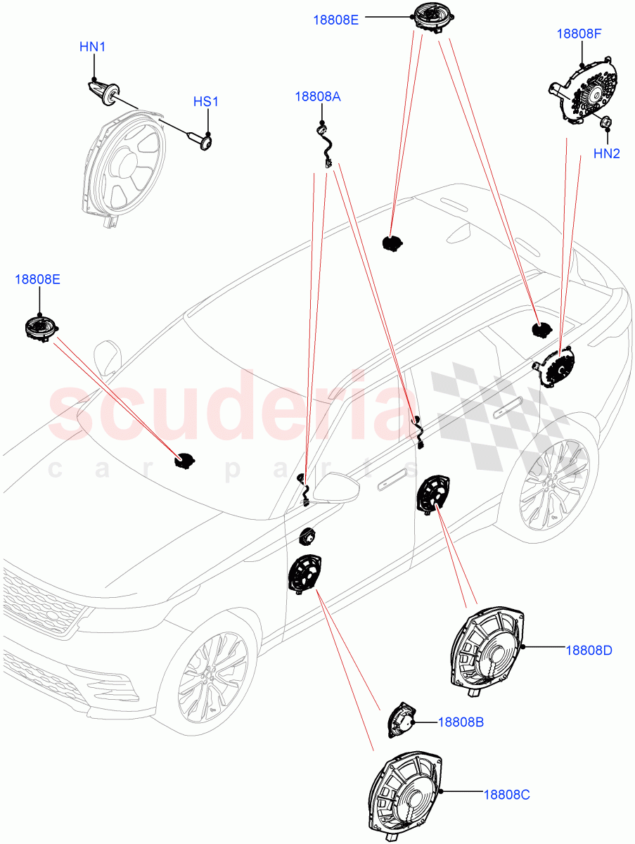 Speakers (Premium Audio 1280 W) ((V) TOLA999999) of Land Rover Land Rover Range Rover Velar (2017+) [3.0 I6 Turbo Diesel AJ20D6]