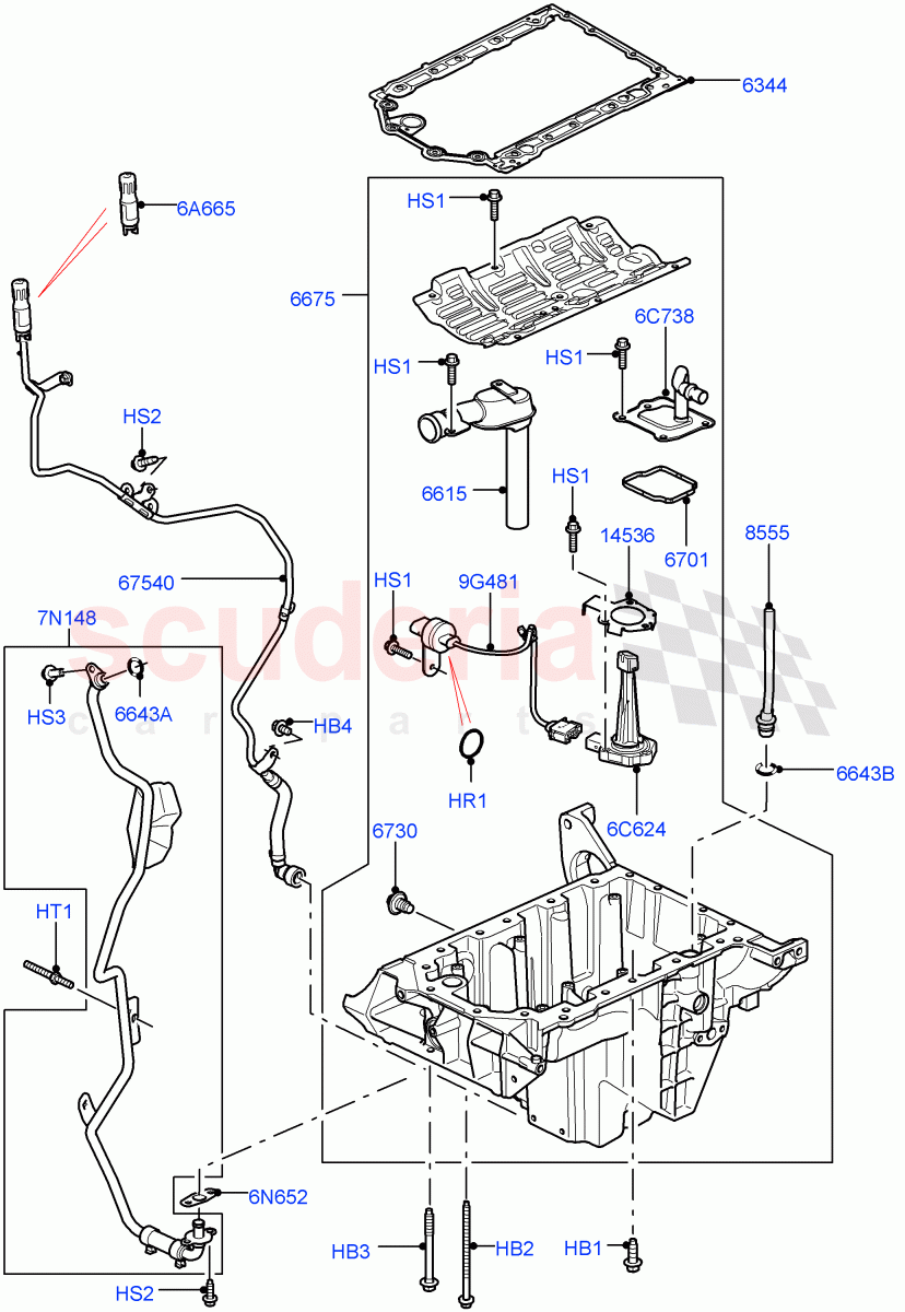 Oil Pan/Oil Level Indicator (Solihull Plant Build) (3.0 V6 Diesel) ((V) FROMAA000001) of Land Rover Land Rover Range Rover Sport (2014+) [3.0 Diesel 24V DOHC TC]