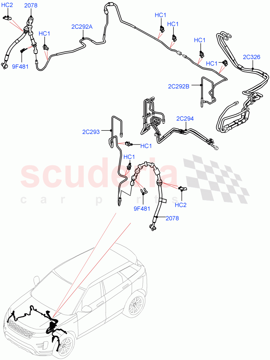 Front Brake Pipes (LHD, Halewood (UK), Electric Engine Battery-MHEV, Less Electric Engine Battery) ((V) TOLH999999) of Land Rover Land Rover Range Rover Evoque (2019+) [2.0 Turbo Diesel]