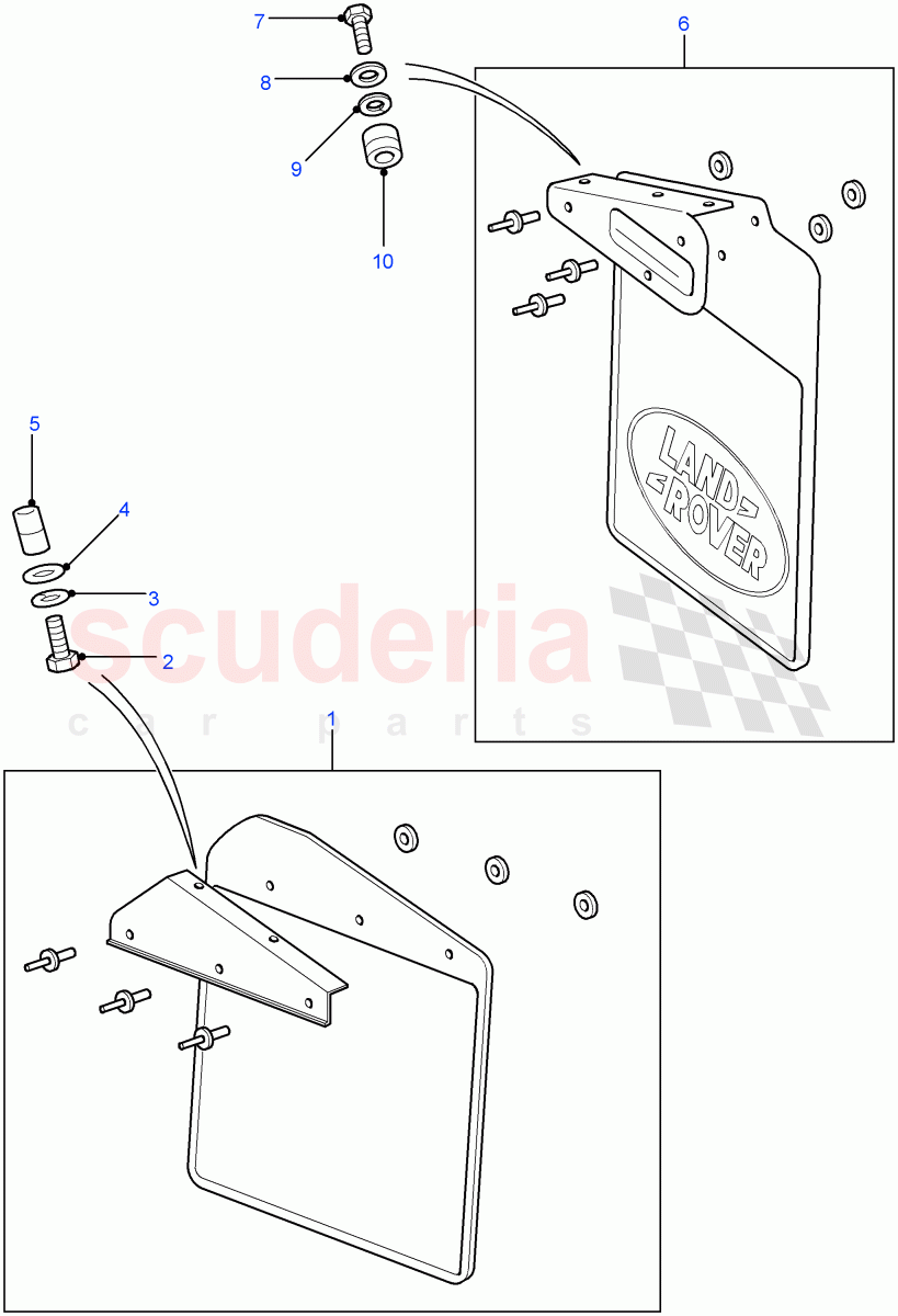Mudflaps (90" Wheelbase) ((V) FROM7A000001) of Land Rover Land Rover Defender (2007-2016)