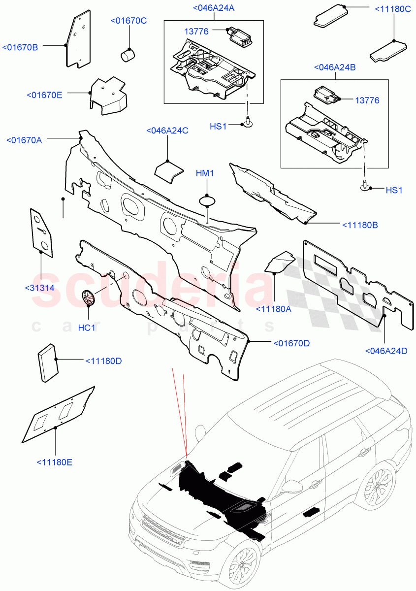 Insulators - Front (Passenger Compartment) of Land Rover Land Rover Range Rover Sport (2014+) [3.0 DOHC GDI SC V6 Petrol]