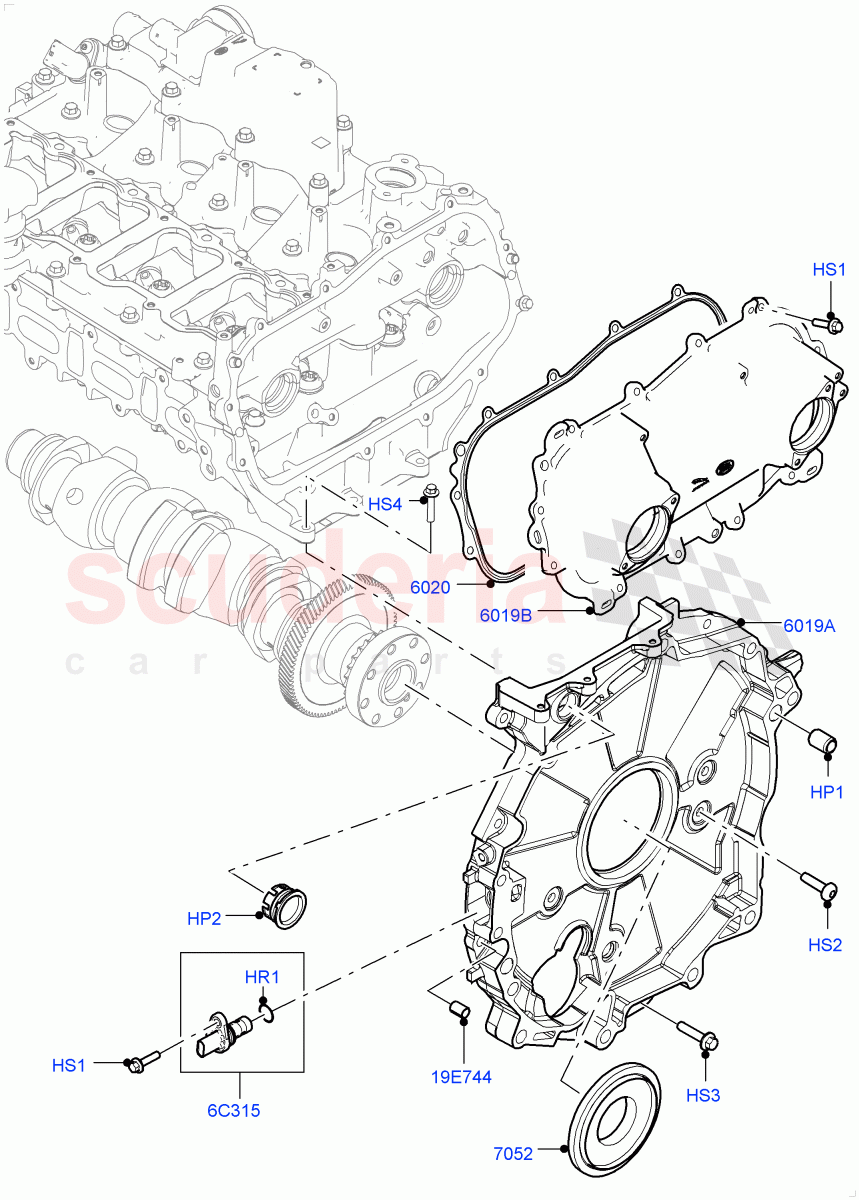 Timing Gear Covers (2.0L AJ20P4 Petrol High PTA, Halewood (UK), 2.0L AJ20P4 Petrol E100 PTA, 2.0L AJ20P4 Petrol Mid PTA) of Land Rover Land Rover Range Rover Evoque (2019+) [2.0 Turbo Petrol AJ200P]