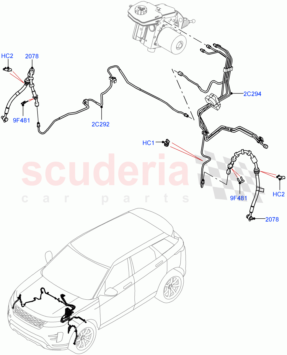 Front Brake Pipes (Changsu (China), Electric Engine Battery-PHEV) of Land Rover Land Rover Range Rover Evoque (2019+) [1.5 I3 Turbo Petrol AJ20P3]