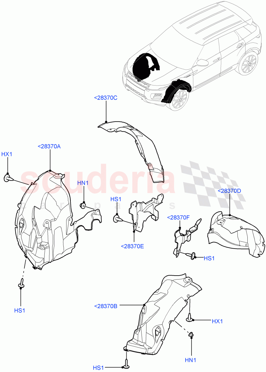 Front Panels, Aprons & Side Members (Wheelhouse) (Itatiaia (Brazil)) ((V) FROMGT000001) of Land Rover Land Rover Range Rover Evoque (2012-2018) [2.0 Turbo Petrol GTDI]