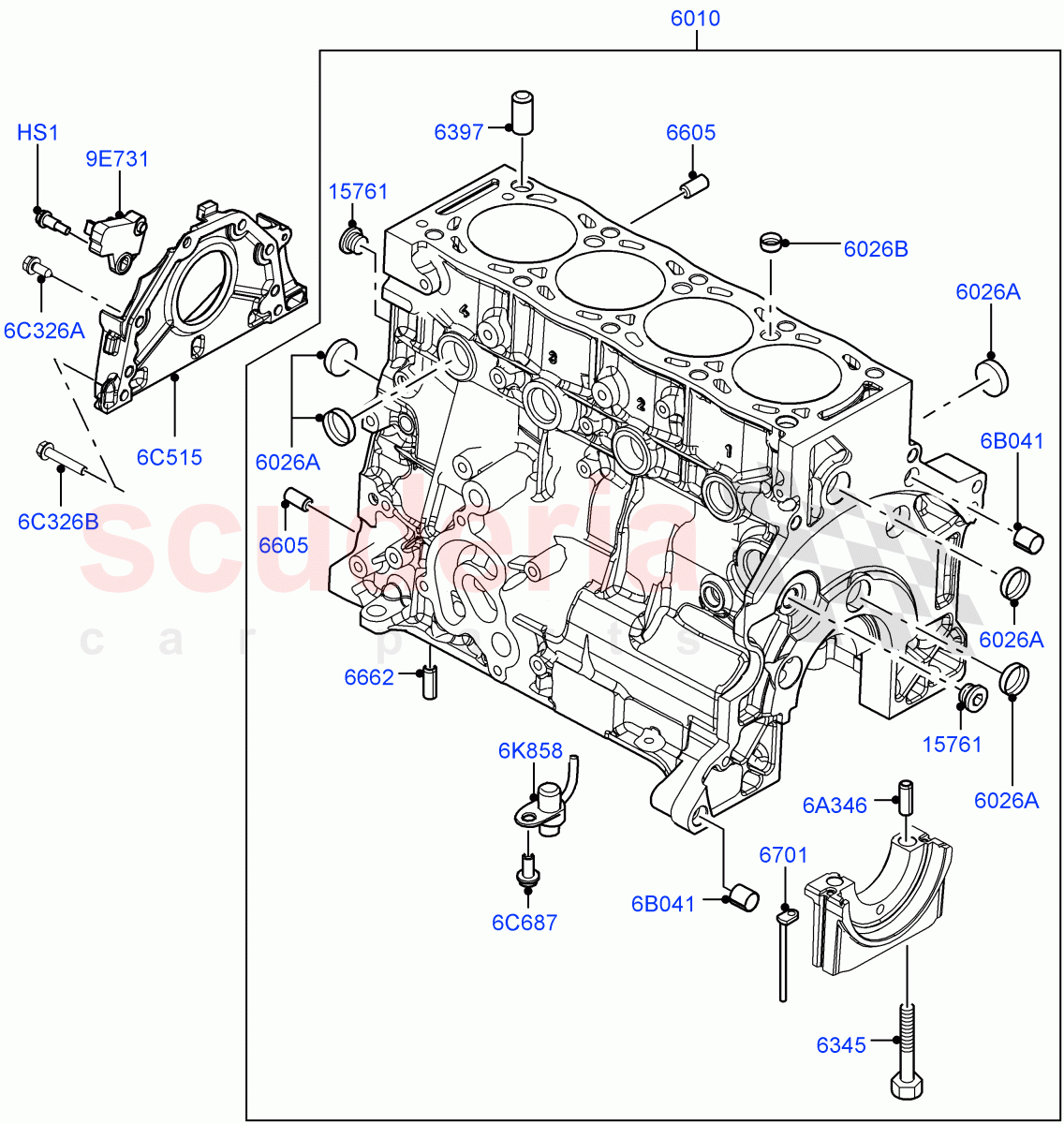 Cylinder Block And Plugs (2.2L CR DI 16V Diesel, 2.2L DOHC EFI TC DW12) of Land Rover Land Rover Discovery Sport (2015+) [2.2 Single Turbo Diesel]