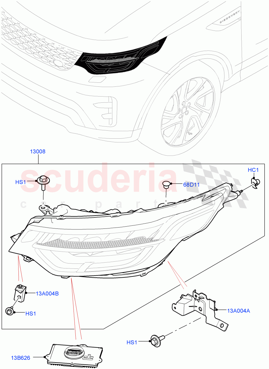 Headlamps And Front Flasher Lamps (Solihull Plant Build) (LED Headlamps, Adaptive Led Headlamps) ((V) FROMHA000001) of Land Rover Land Rover Discovery 5 (2017+) [3.0 I6 Turbo Petrol AJ20P6]