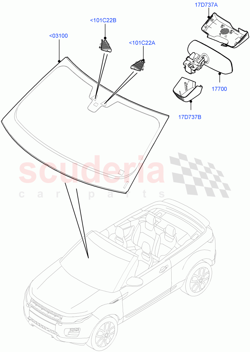 Windscreen/Inside Rear View Mirror (2 Door Convertible, Halewood (UK)) of Land Rover Land Rover Range Rover Evoque (2012-2018) [2.0 Turbo Diesel]