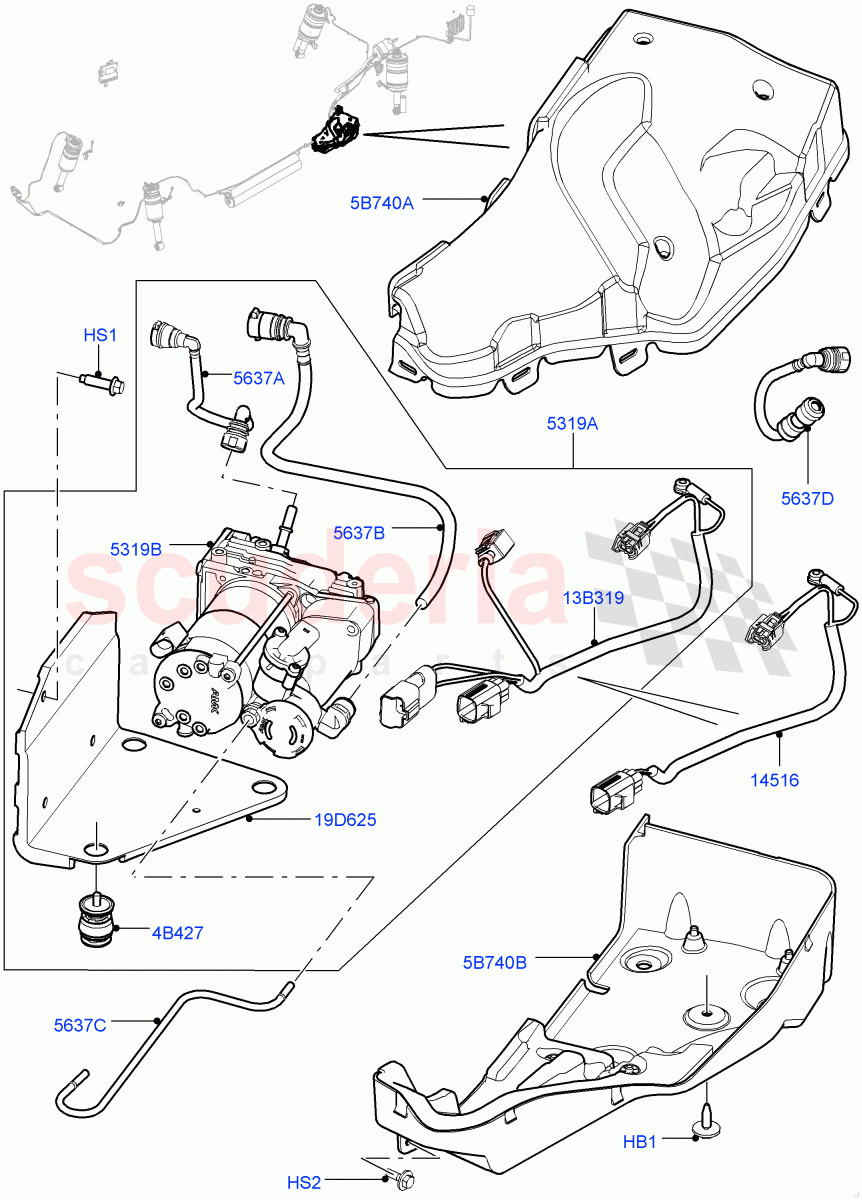 Air Suspension Compressor And Lines ('AMK' Compressor, Compressor Assy) (With Four Corner Air Suspension) ((V) FROMBA589828, (V) TOCA603539) of Land Rover Land Rover Discovery 4 (2010-2016) [4.0 Petrol V6]