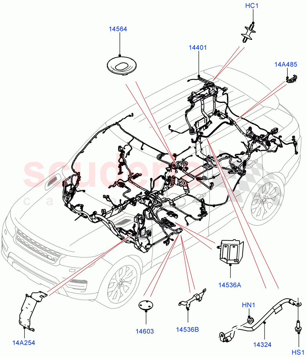 Electrical Wiring - Engine And Dash (Main Harness) ((V) FROMFA000001, (V) TOFA999999) of Land Rover Land Rover Range Rover Sport (2014+) [3.0 I6 Turbo Diesel AJ20D6]