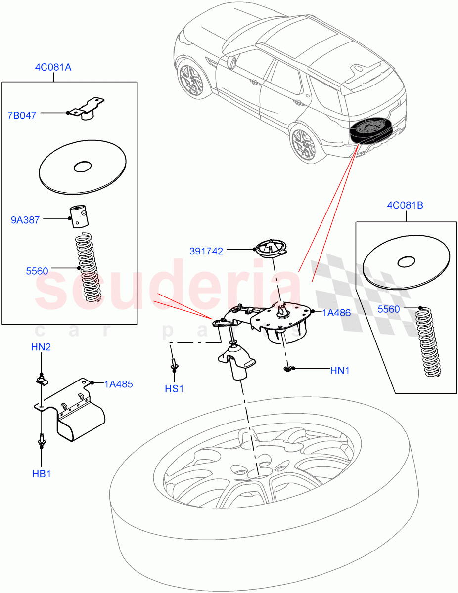 Spare Wheel Carrier (Solihull Plant Build) ((V) FROMHA000001) of Land Rover Land Rover Discovery 5 (2017+) [3.0 I6 Turbo Petrol AJ20P6]