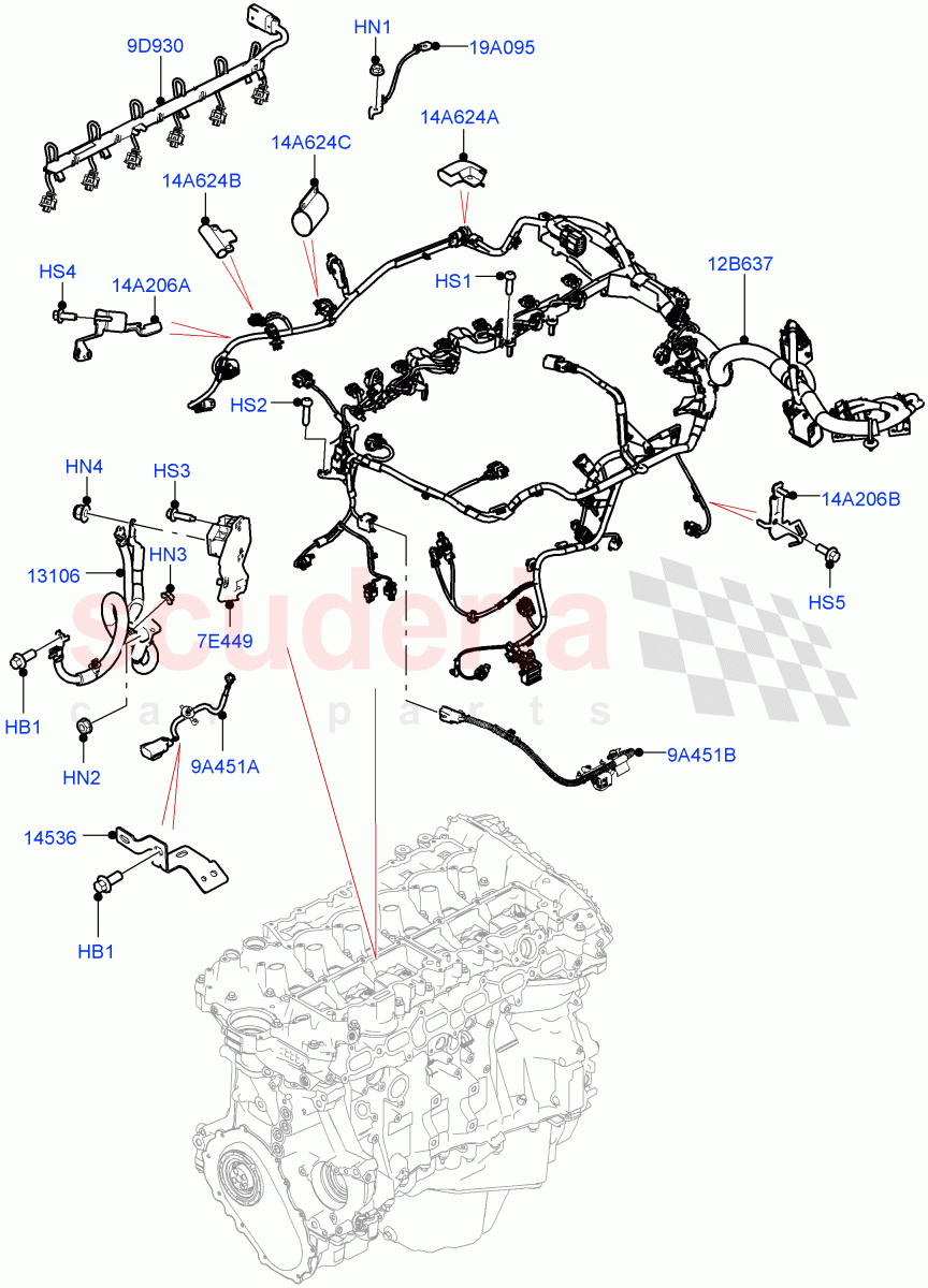 Electrical Wiring - Engine And Dash (3.0L AJ20P6 Petrol High) ((V) FROMKA000001) of Land Rover Land Rover Range Rover Sport (2014+) [2.0 Turbo Diesel]
