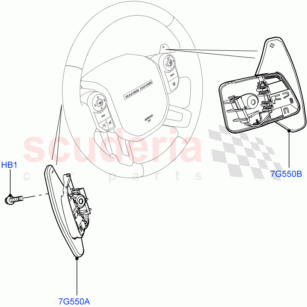 Gear Change-Automatic Transmission (Steering Wheel) (2.0L AJ21D4 Diesel Mid, 8 Speed Automatic Trans 8HP51) ((V) FROMMA000001) of Land Rover Land Rover Range Rover Velar (2017+) [3.0 I6 Turbo Petrol AJ20P6]