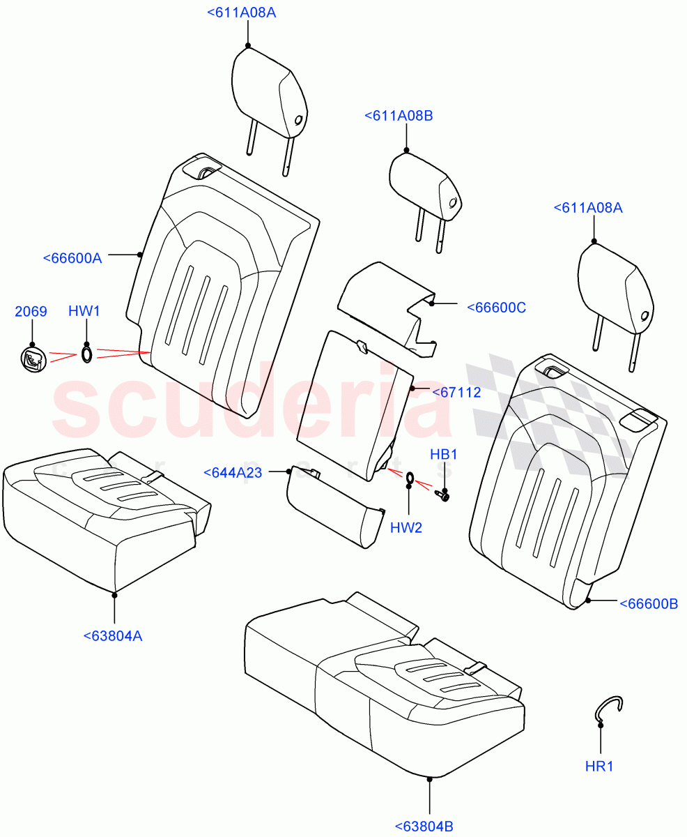 Rear Seat Covers (Standard Wheelbase, Thick Rawedge Leather/Prem Textile, With 40/20/40 Split Fold Rear Seat) of Land Rover Land Rover Defender (2020+) [3.0 I6 Turbo Diesel AJ20D6]