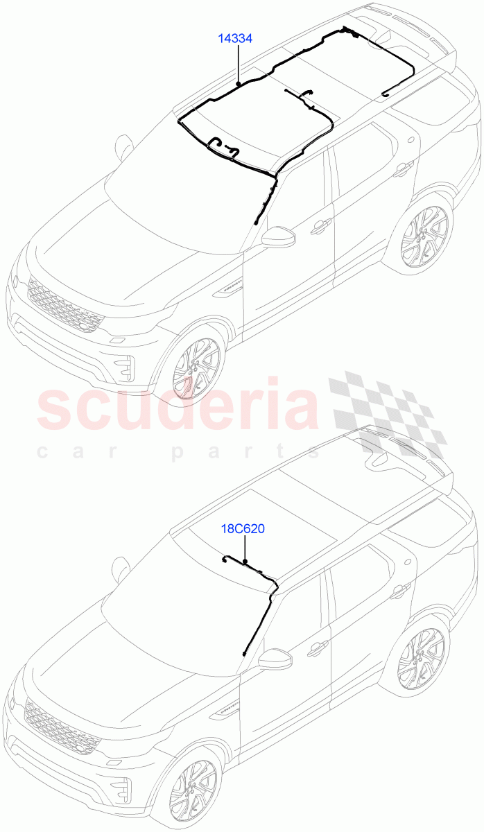 Electrical Wiring - Body And Rear (Solihull Plant Build, Roof) ((V) FROMHA000001) of Land Rover Land Rover Discovery 5 (2017+) [3.0 DOHC GDI SC V6 Petrol]