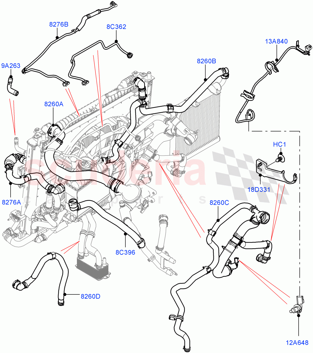 Cooling System Pipes And Hoses (2.0L I4 DSL HIGH DOHC AJ200, With Standard Engine Cooling System, 2.0L I4 DSL MID DOHC AJ200) of Land Rover Land Rover Range Rover Velar (2017+) [2.0 Turbo Diesel]
