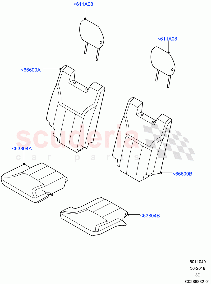Rear Seat Covers (Nitra Plant Build, Row 3) (Taurus Leather Perforated, Version - Core, With 7 Seat Configuration) ((V) FROMK2000001, (V) TOL2999999) of Land Rover Land Rover Discovery 5 (2017+) [3.0 I6 Turbo Petrol AJ20P6]