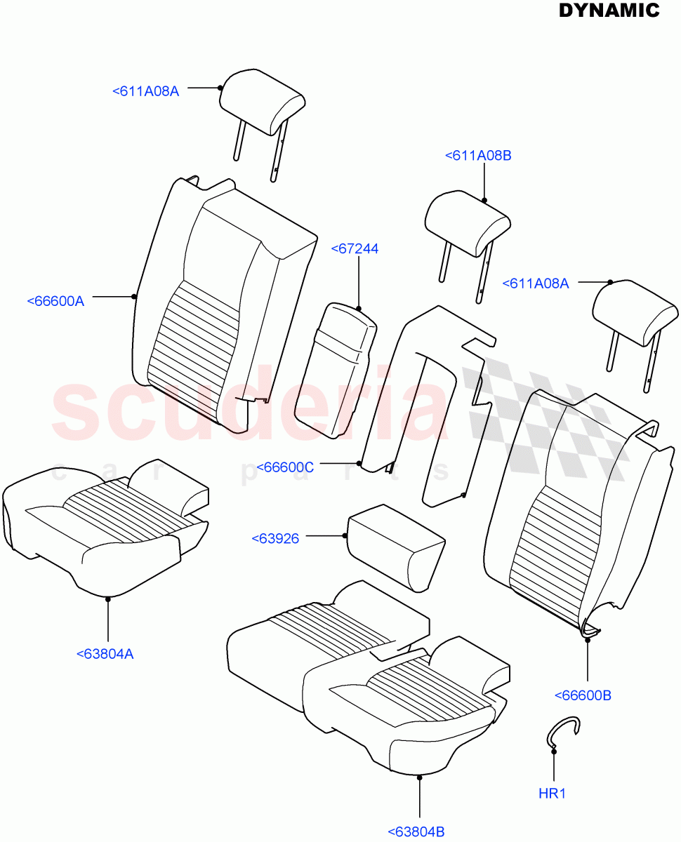 Rear Seat Covers (Dynamic Pack) (Taurus Leather Sport Perforated, Changsu (China), 60/40 Load Through With Slide, With 60/40 Manual Fold Thru Rr Seat) ((V) FROMKG422269) of Land Rover Land Rover Discovery Sport (2015+) [2.2 Single Turbo Diesel]