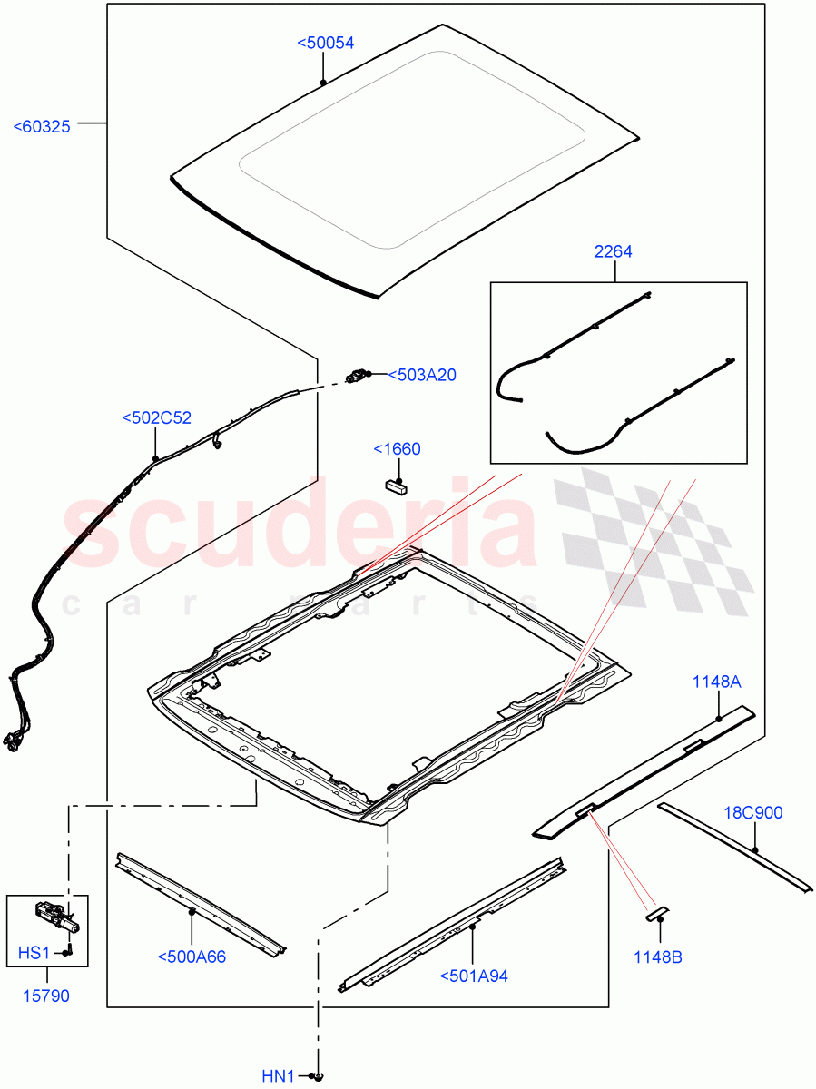 Sliding Roof Mechanism And Controls (Sunroof Frame) (With Roof Conversion-Panorama Roof) of Land Rover Land Rover Range Rover (2022+) [3.0 I6 Turbo Diesel AJ20D6]
