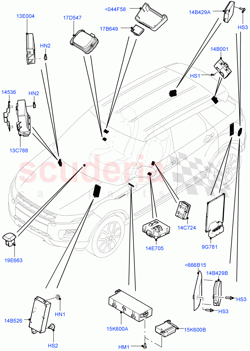 Vehicle Modules And Sensors (Halewood (UK)) of Land Rover Land Rover Range Rover Evoque (2012-2018) [2.0 Turbo Petrol AJ200P]