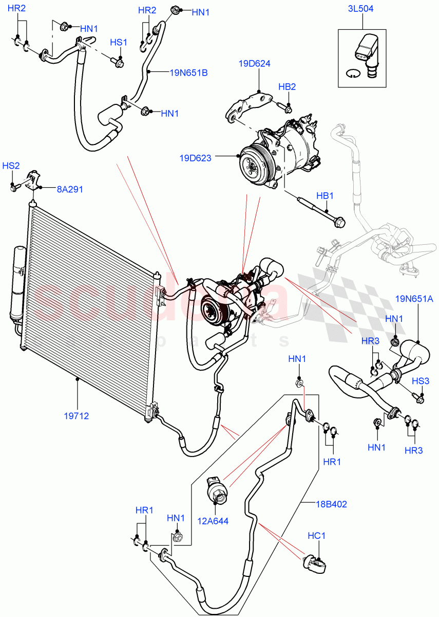 Air Conditioning Condensr/Compressr (Front) (3.0L 24V DOHC V6 TC Diesel, 3.0L 24V V6 Turbo Diesel Std Flow) of Land Rover Land Rover Range Rover (2012-2021) [5.0 OHC SGDI NA V8 Petrol]